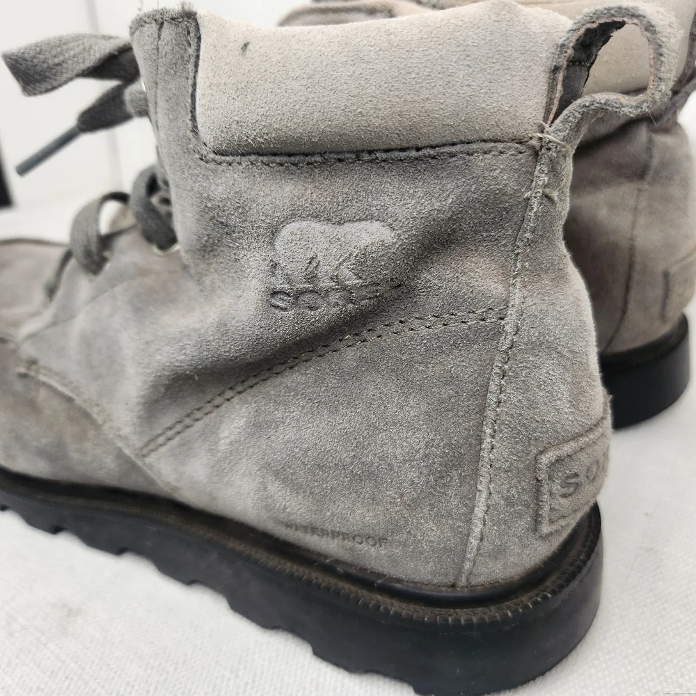 Sorel Youth Kids 5 Gray Suede Ankle Boots Lace up Moc Toe Leather